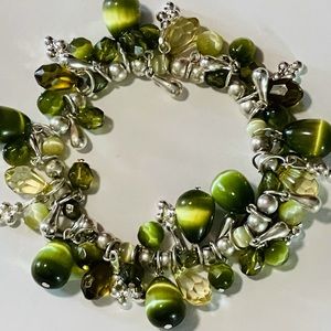 Multi-Stone Beautiful Green/Silver Flex Bracelet